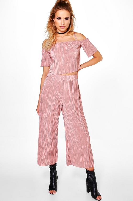 Tia Pleated Off The Shoulder Top & Culotte Co-Ord